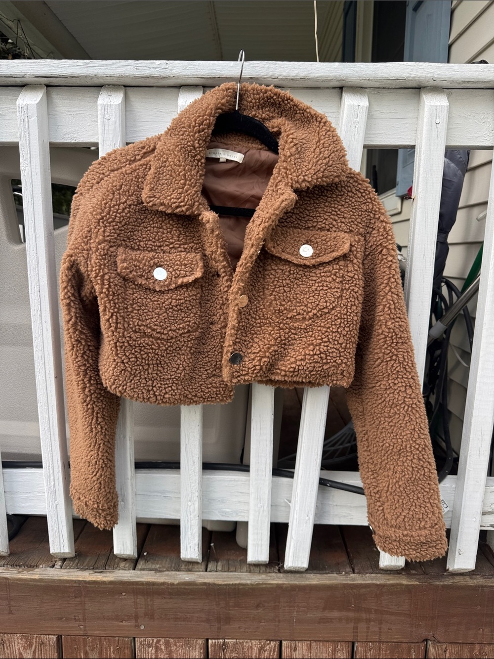 Cropped Teddy Sherpa Jacket in Chestnut Brown - Women
